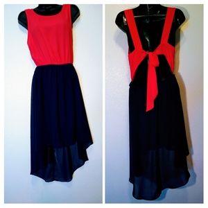 Fio fio hi low dress orange and blue backless Lg